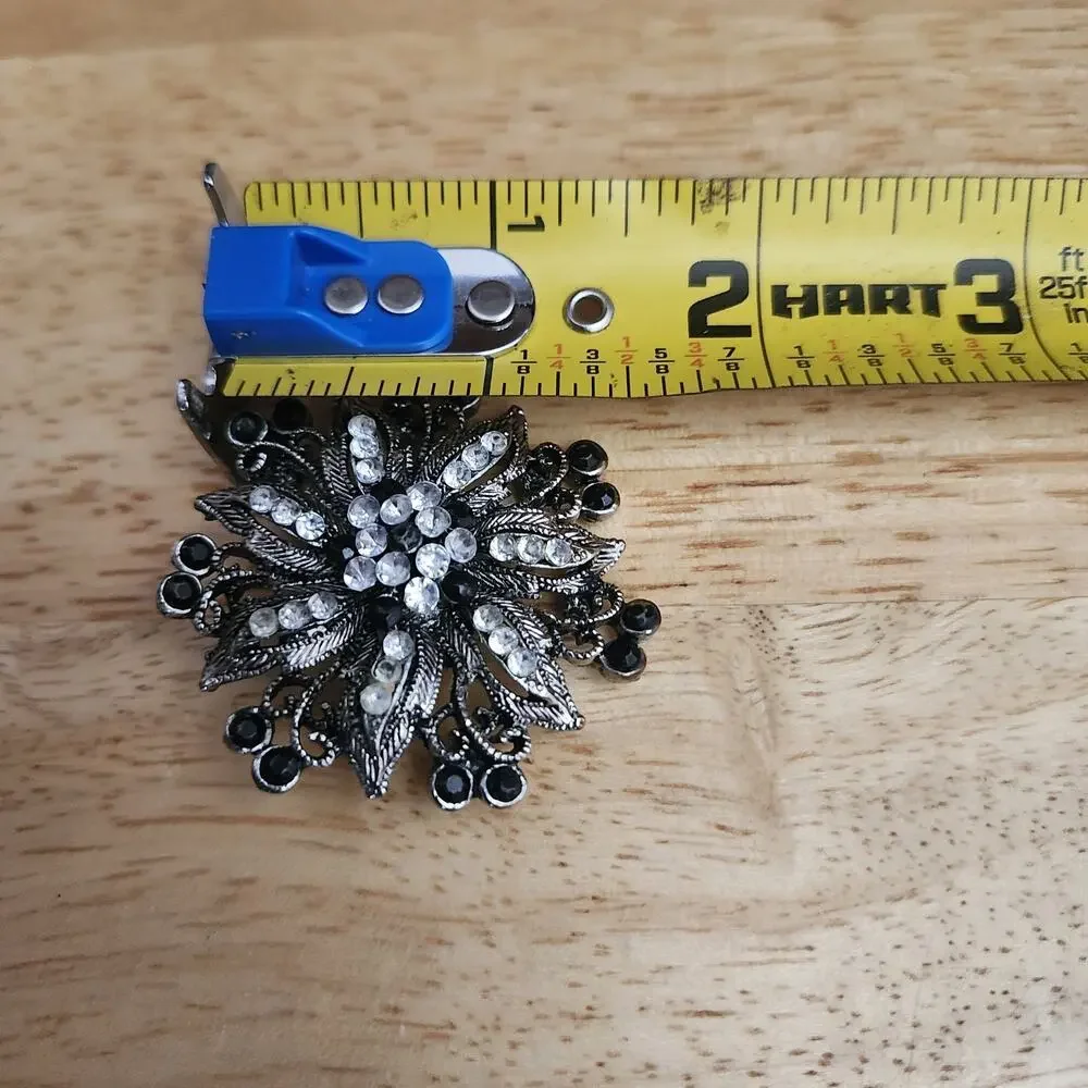 3 Vtg Rhinestone Floral Brooch Pin Silver Bronze Tone Starburst Textured Pendant